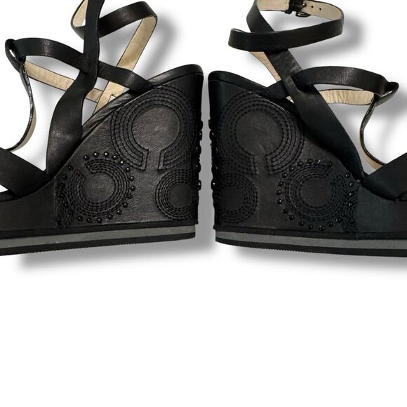 Coach Catalina Wedge Heels Women’s Size 7.5B Black Leather Buckle Strap - Picture 7 of 11